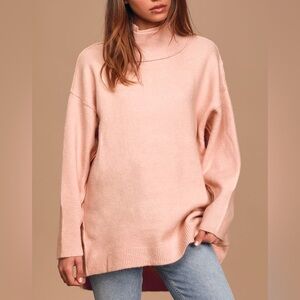 Free People Afterglow Mock Neck Oversized Sweater Blush Pink XS